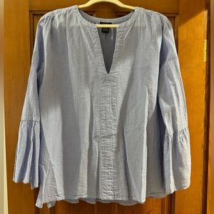 Ann Taylor blue pinstripe top w/ bell sleeve, size XL
